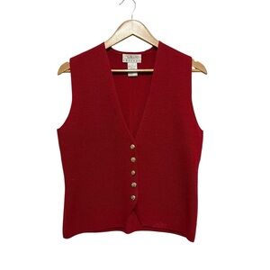 Vintage Talbots Red Knit Vest Wool Blend Petite Small Sweater